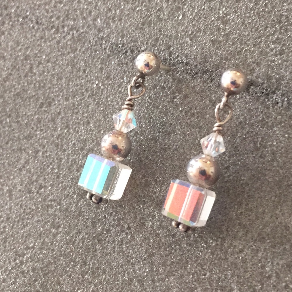Silver and Iridescent Drop Earrings